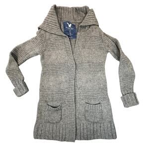 American Eagle Cardigan Womens Small Grey Wool Blend Knit Long Sleeve Sweater
